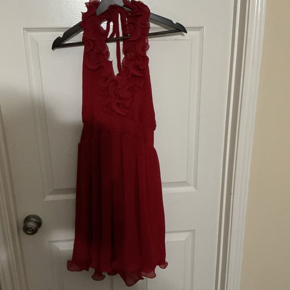 HeartSoul Red Ruffle Halter Chiffon Sleeveless Fit & Flare Dress Size L